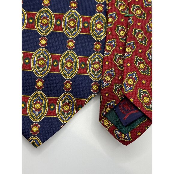Tommy Hilfiger Reversible Silk Tie With Floral Medallion Print Navy & Red - Picture 4 of 7